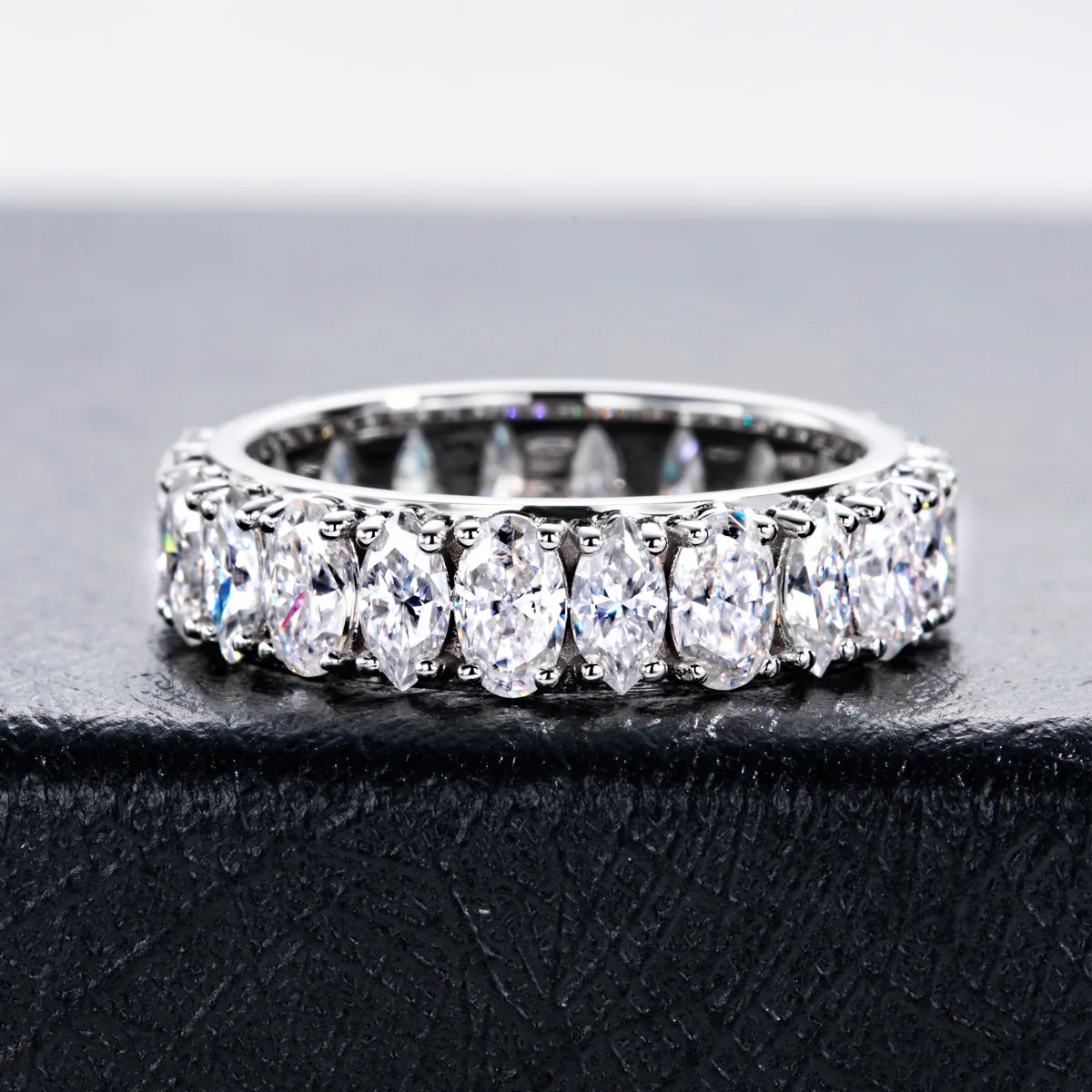 Iced Out Wedding Band Ring — 925 Silver