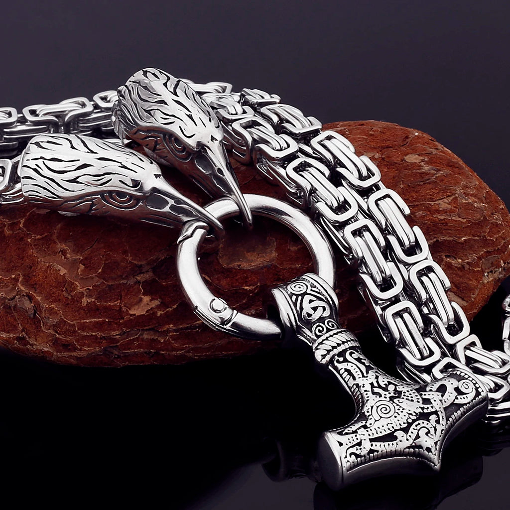 Nordic Celtic Wolf Men's Necklace Pendant Viking Wolf Head Stainless Steel Pendant Scandinavian Rune Amulet Jewelry