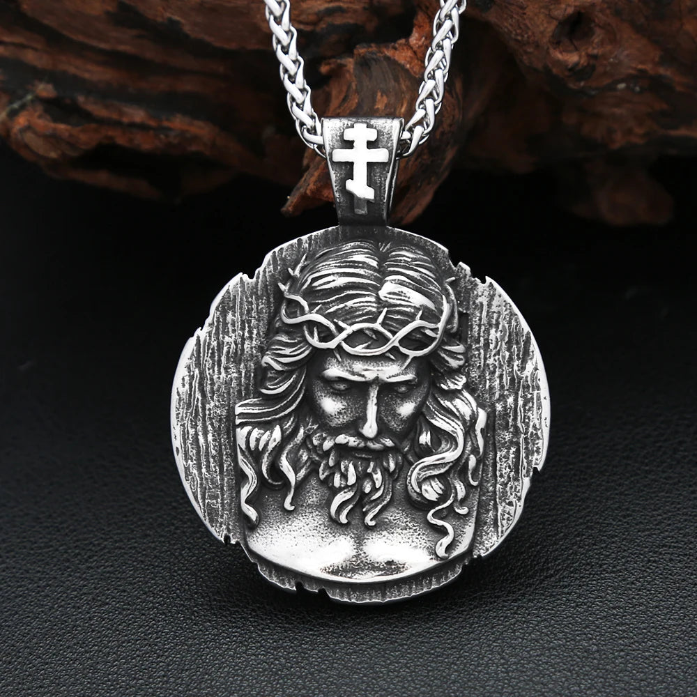 Jesus Round Pendant — Stainless Steel