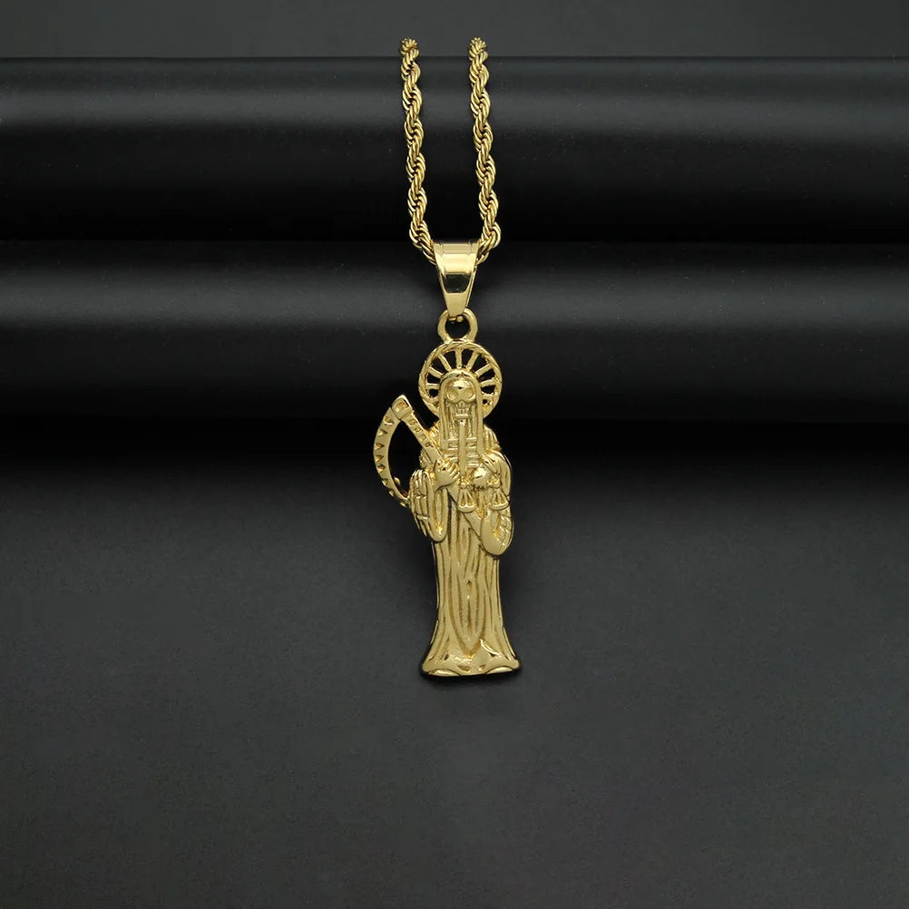 New Fashion Creative Scythe Death Skull Pendant Charming Men's Necklace Hip Hop Punk Accessories Party Gift Jewelry