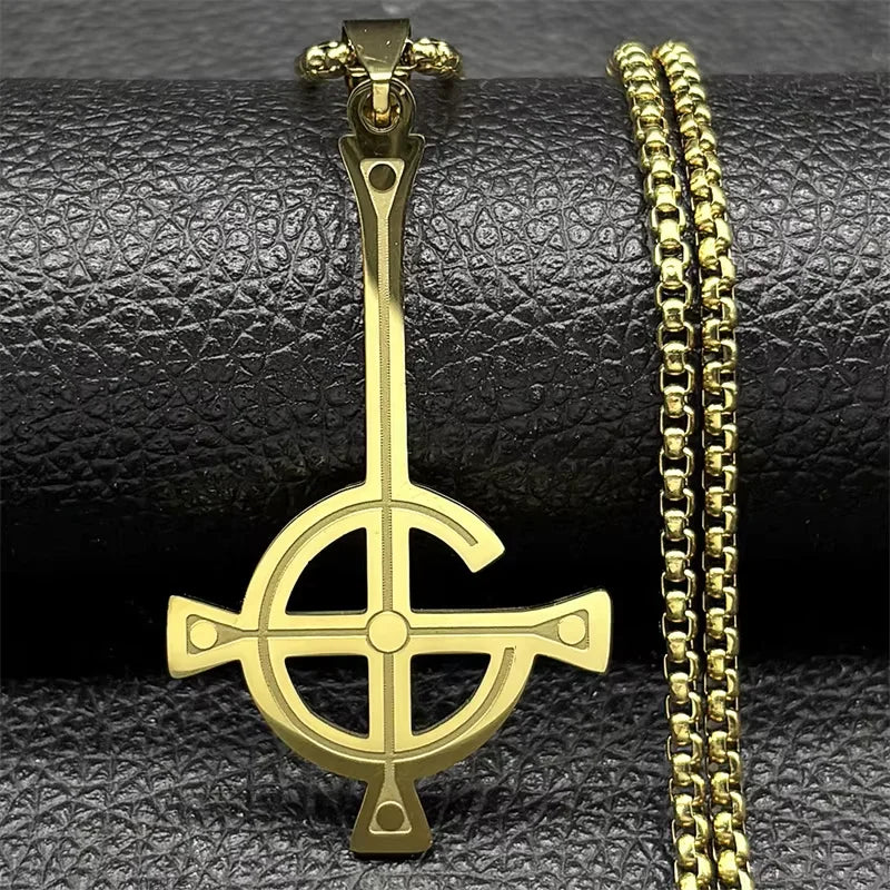 Cross Ghost Band Chain Necklace — Stainless Steel
