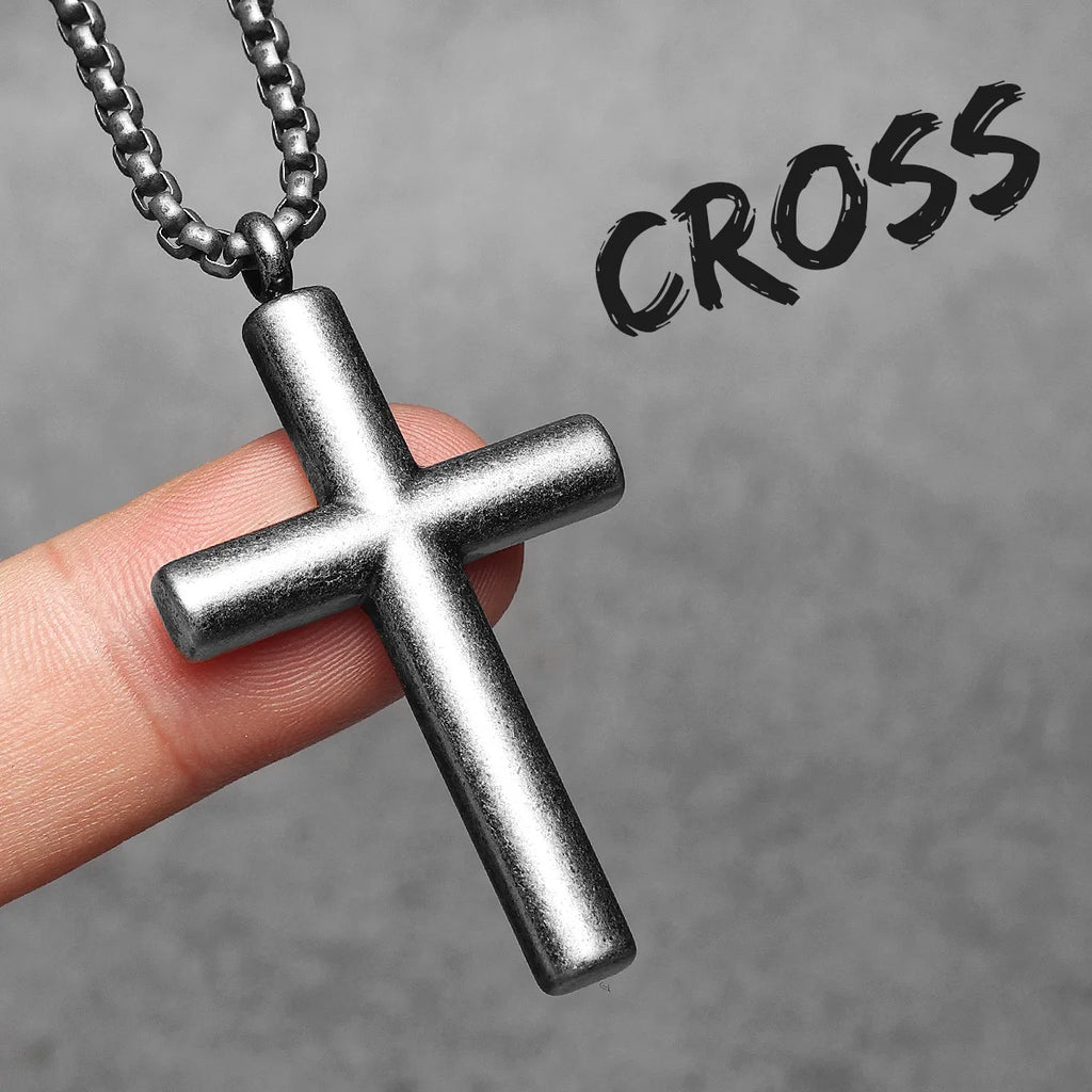Cross Pendant Necklace Stainless Steel Minimal