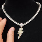 Hip Hop Lightning Pendant Necklace with 4mm Zircon Tennis Chain Iced out Bling HipHop Necklaces for Men Women fashion jewelry