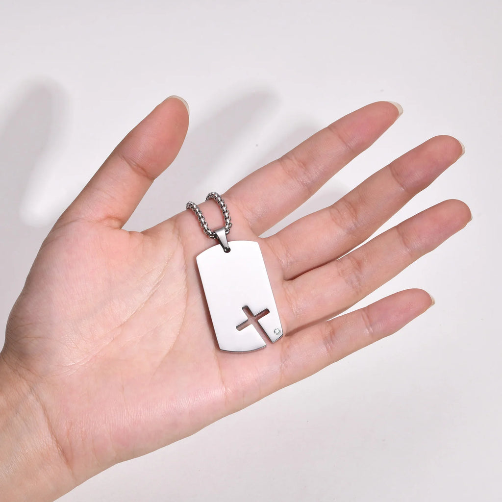 Hollow Cross DogTag Necklaces for Men,Waterproof Stainless Steel Pendant Necklaces,Religious Faith Christ Gift Jewelry