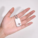 Hollow Cross DogTag Necklaces for Men,Waterproof Stainless Steel Pendant Necklaces,Religious Faith Christ Gift Jewelry