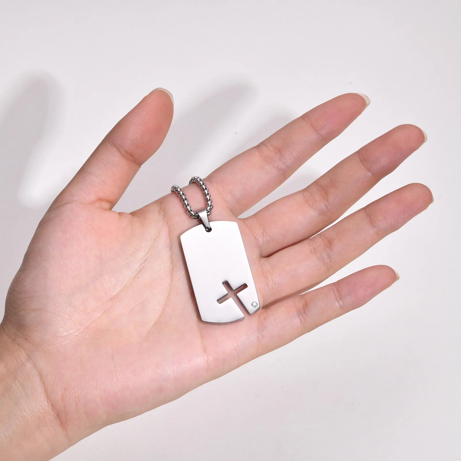 Hollow Cross DogTag Necklaces for Men,Waterproof Stainless Steel Pendant Necklaces,Religious Faith Christ Gift Jewelry