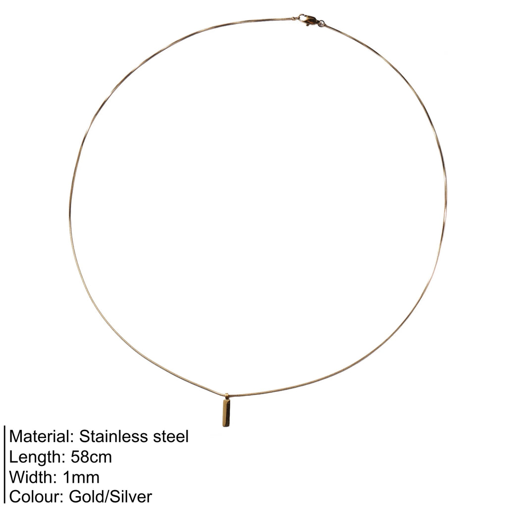 Snake Chain Necklace with Bar Pendant — Stainless Steel