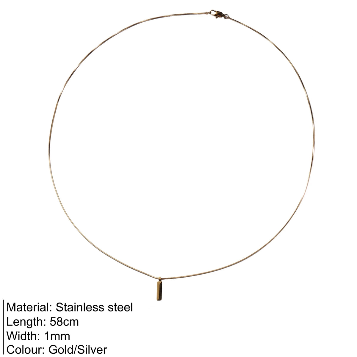 Snake Chain Necklace with Bar Pendant — Stainless Steel