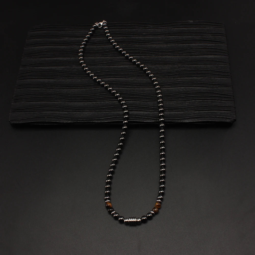 6mm Black Magnetic Hematite Round Beads Tiger-eye Stone Necklace for Men and Women