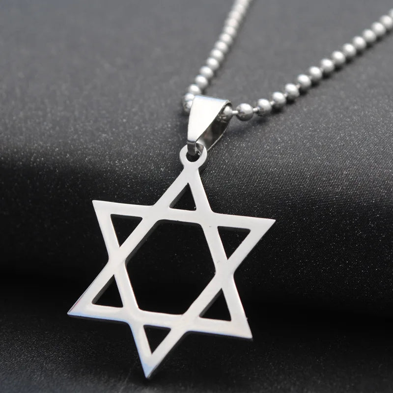 Star of David Beaded Chain Necklace — Stainless Steel