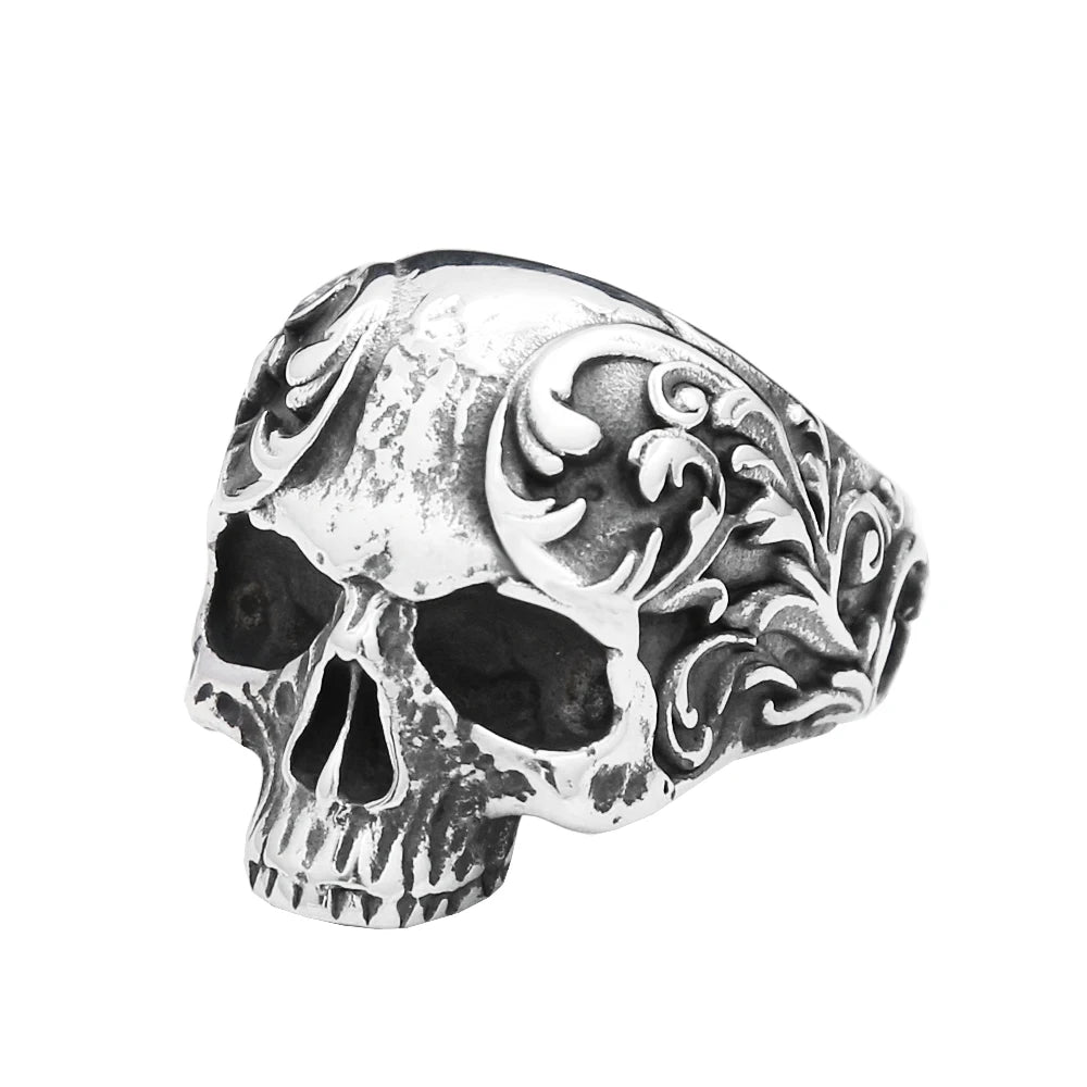 Fashion Punk Vintage Skull Ring Stainless Steel Gothic Biker Ring For Men Women Unique Viking Amulet Jewelry Gift