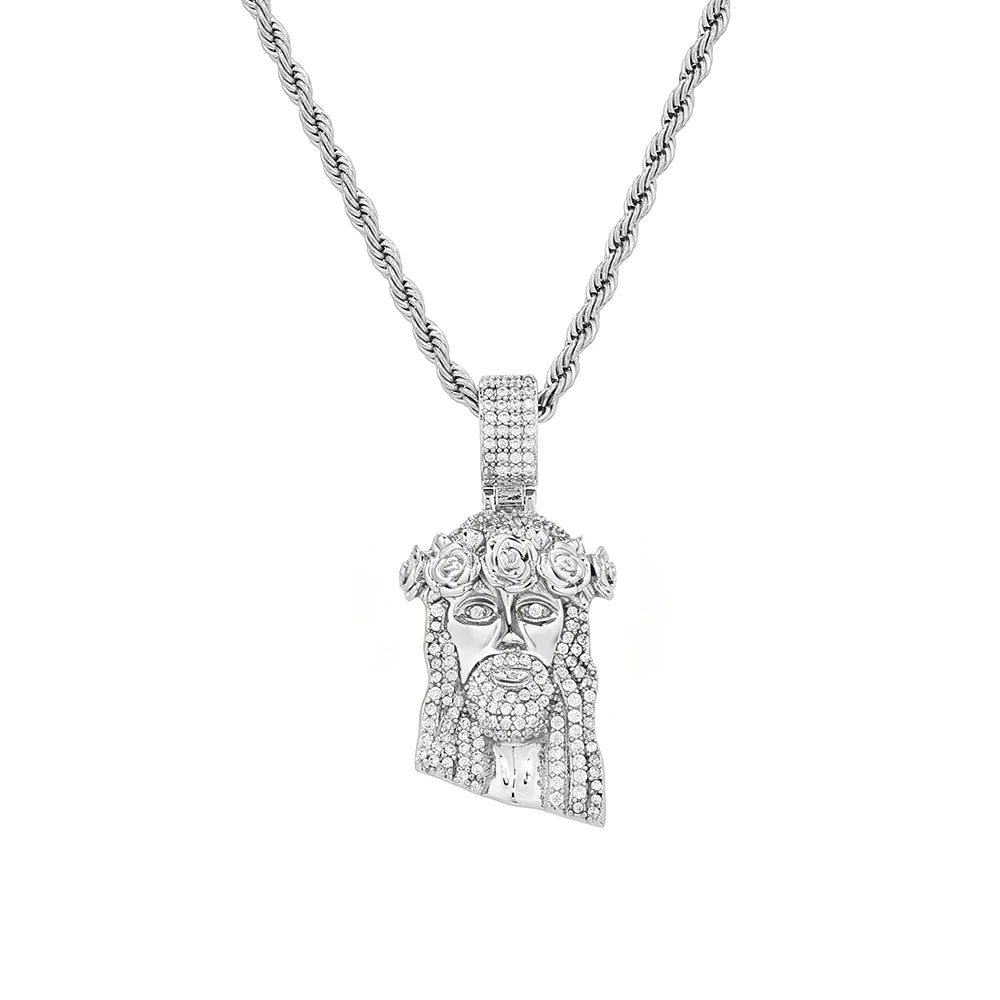 Jesus Face Thorn Crown Pendant Necklace — Iced Out