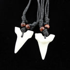 Imitation Yak Bone Shark Tooth Amulet Pendant Necklace