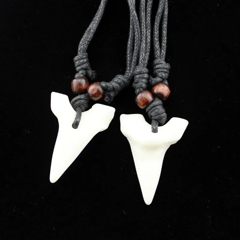Imitation Yak Bone Shark Tooth Necklace Cool Men Women's Jewelry White Teeth Amulet Pendant Gifts