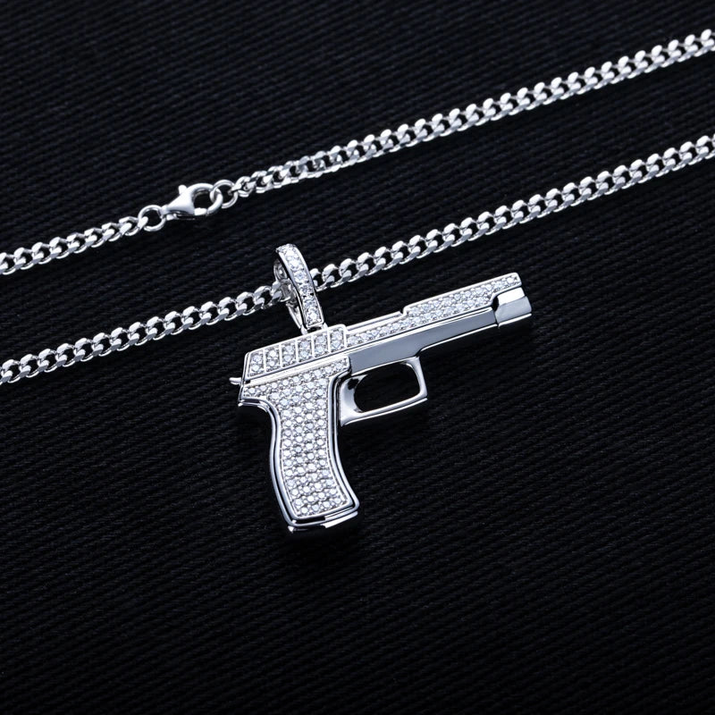 Iced Out Gun Pendant — 925 Silver