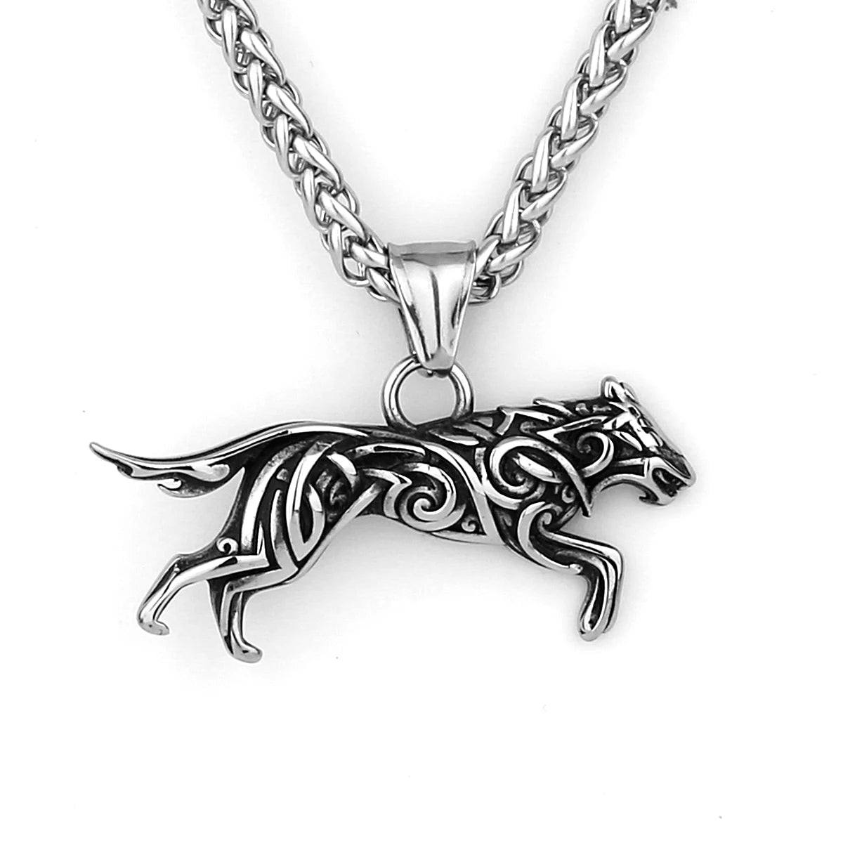 Viking Geri and Freki Knot Wolf Stainless Steel Pendant Men's Fashion Hip Hop Pendant Necklace Nordic Jewelry Gift