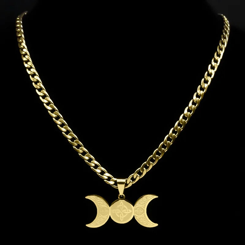 Celtic Moon Pendant Necklace — Stainless Steel
