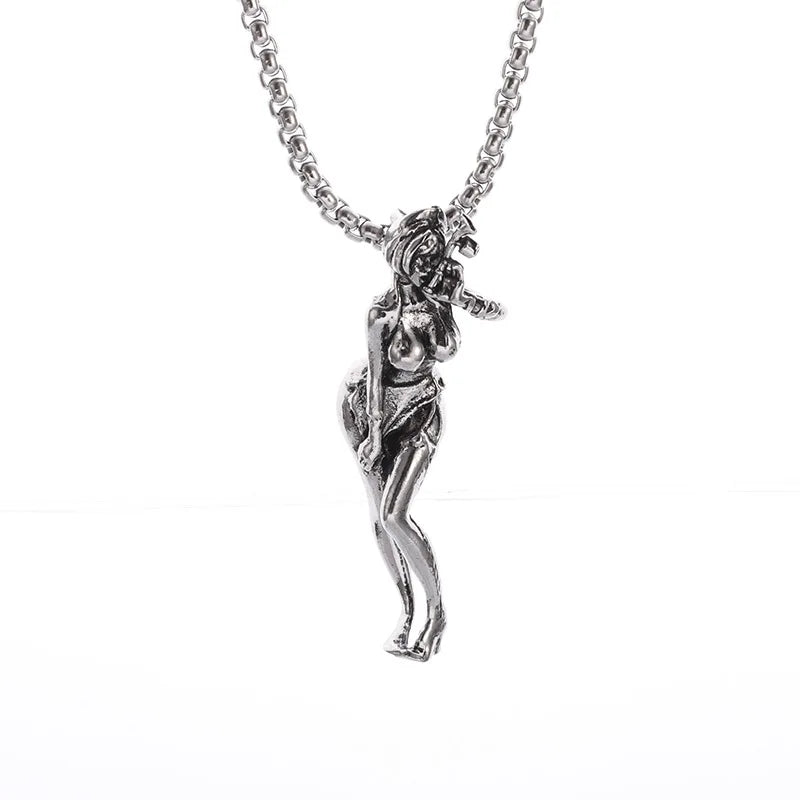 Gothic Succubus Pendant Necklace — Silver
