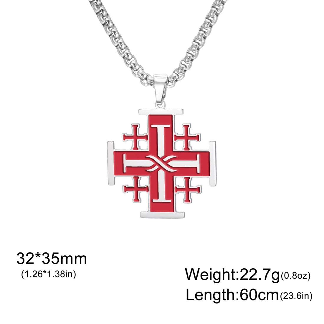Jerusalem Crusader Cross Necklace — Five-Fold, Stainless Steel