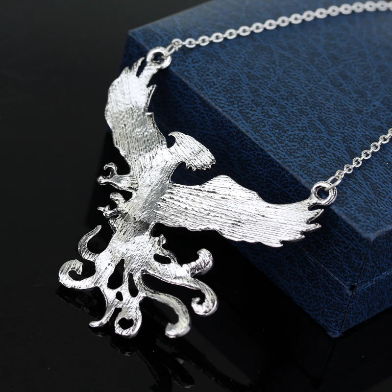 Phoenix Chinese Legend Undead Bird Pendant Necklace Paper Box  Set Halloween Easter Christmas Medieval Necklace Fawkes