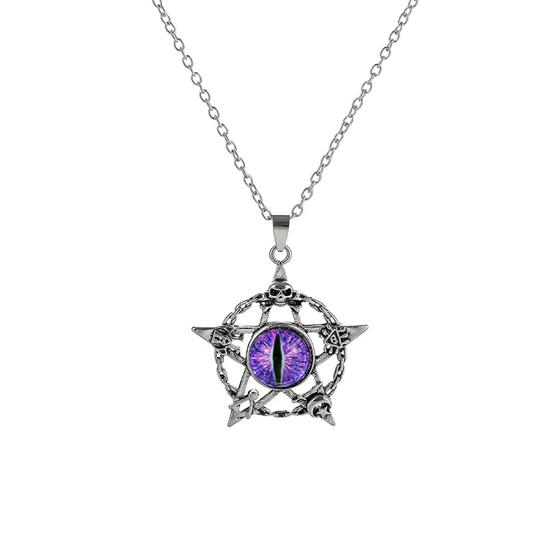 Antique Evil Eye Pendant Necklace For Women Men Creative Punk Hollow Star Colorful Eyeball Connect Choker Chain Jewelry