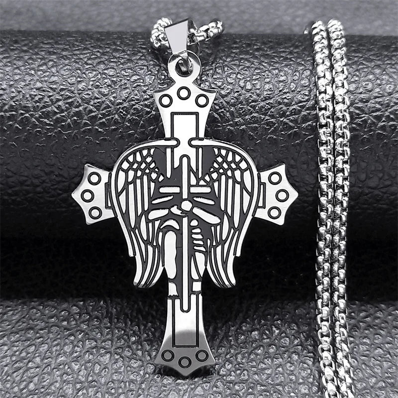 Christian Christ Eucharist Halo Grape Juice Cross Necklace Stainless Steel Men Women Catholic Holy Spirit Church Chain