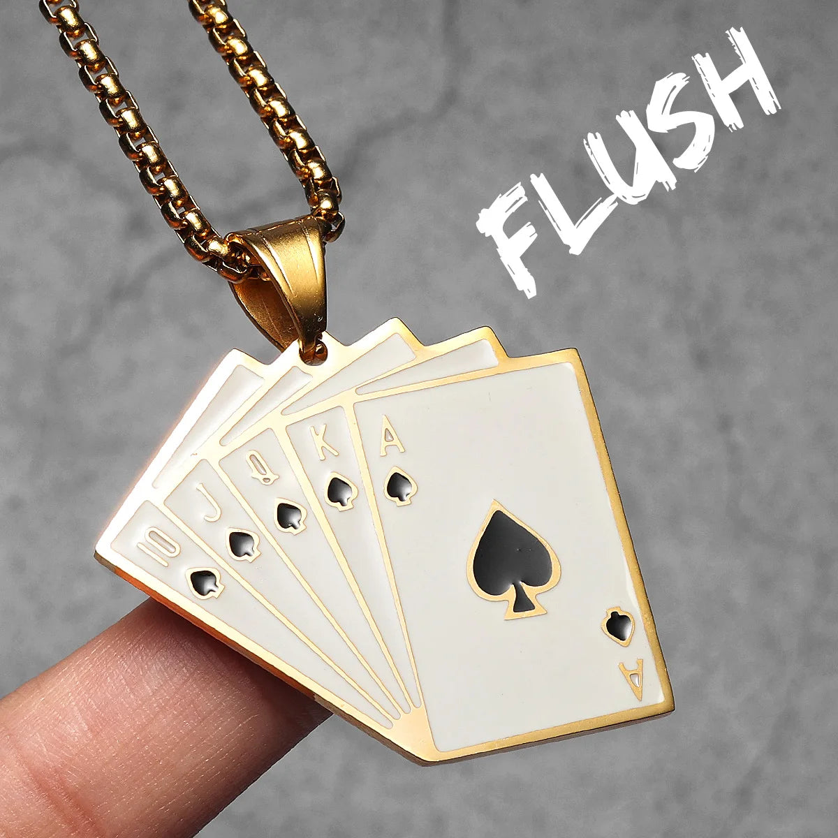 Lucky Poker Flush Pendant Necklace — Stainless Steel