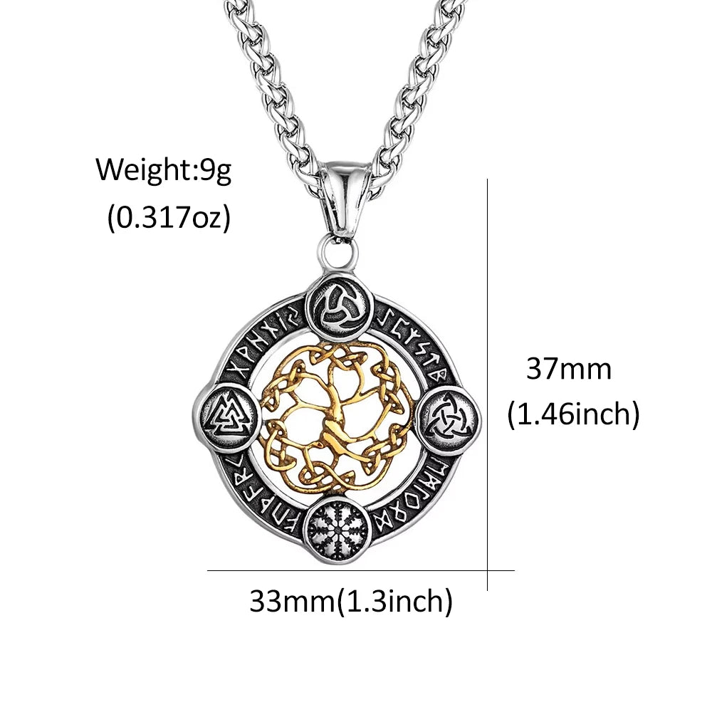 Odin Steel Pendant Vintage Viking Tree Life 316L