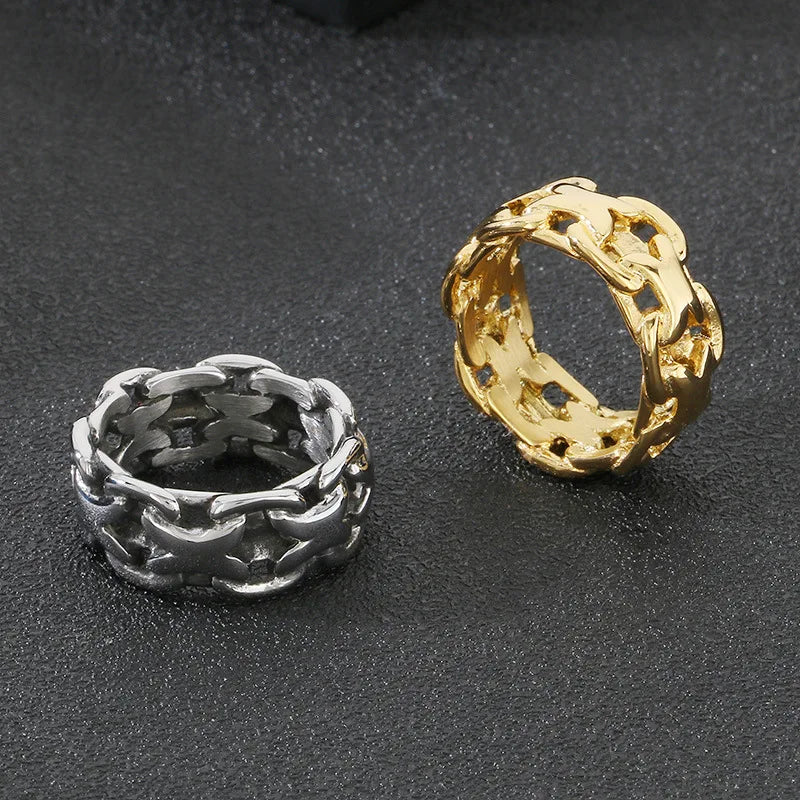 New Fashion Stainless Steel Gloosy X-shaped Hollow Ring for Men