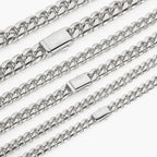 Silver Cuban Chain Necklace Stainless Steel 8/10/12MM