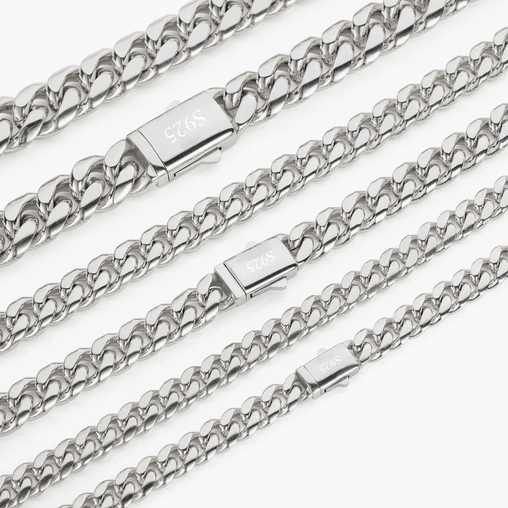 Silver Cuban Chain Necklace Stainless Steel 8/10/12MM