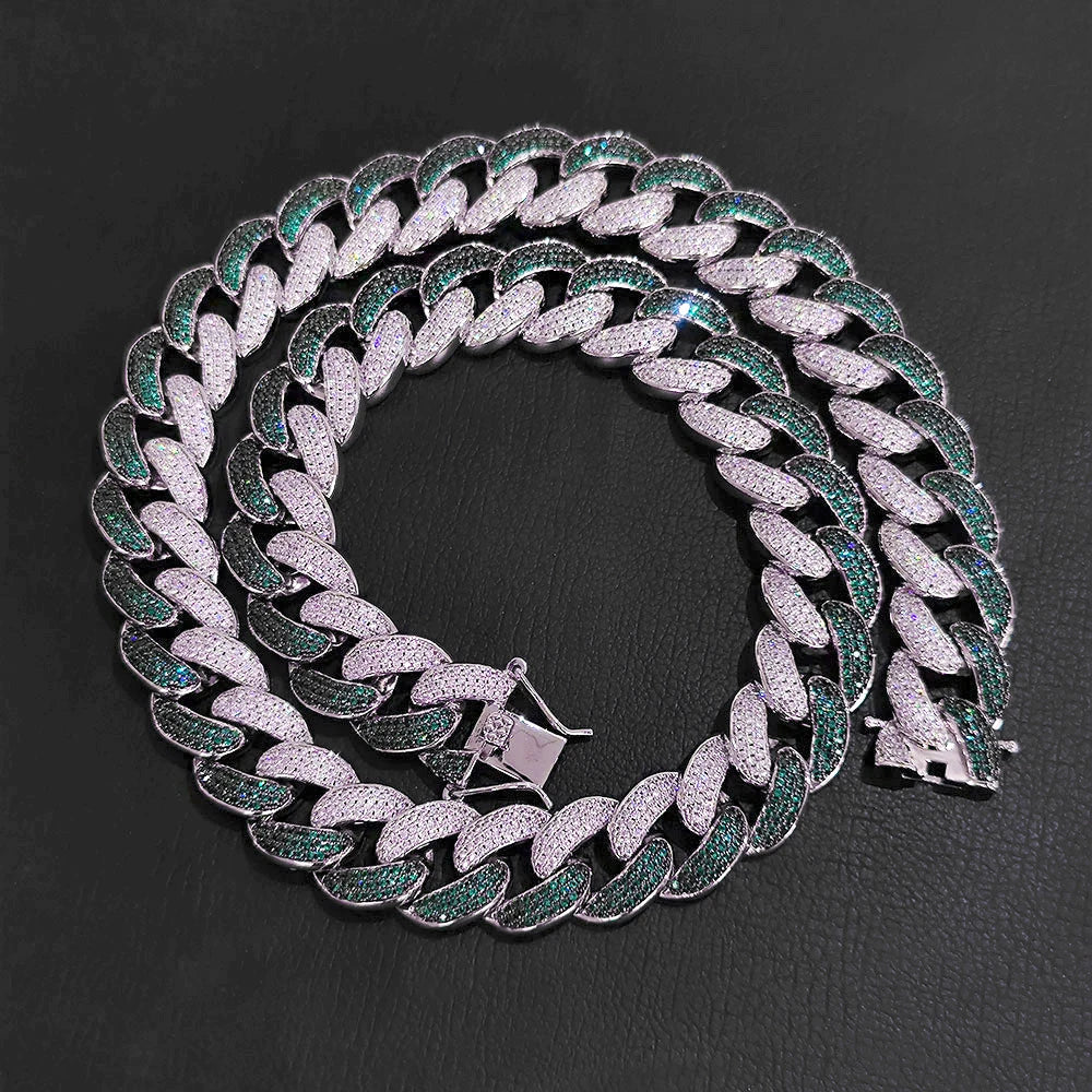 Gold Cuban Chain Necklace Iced Out 18MM 3-Row