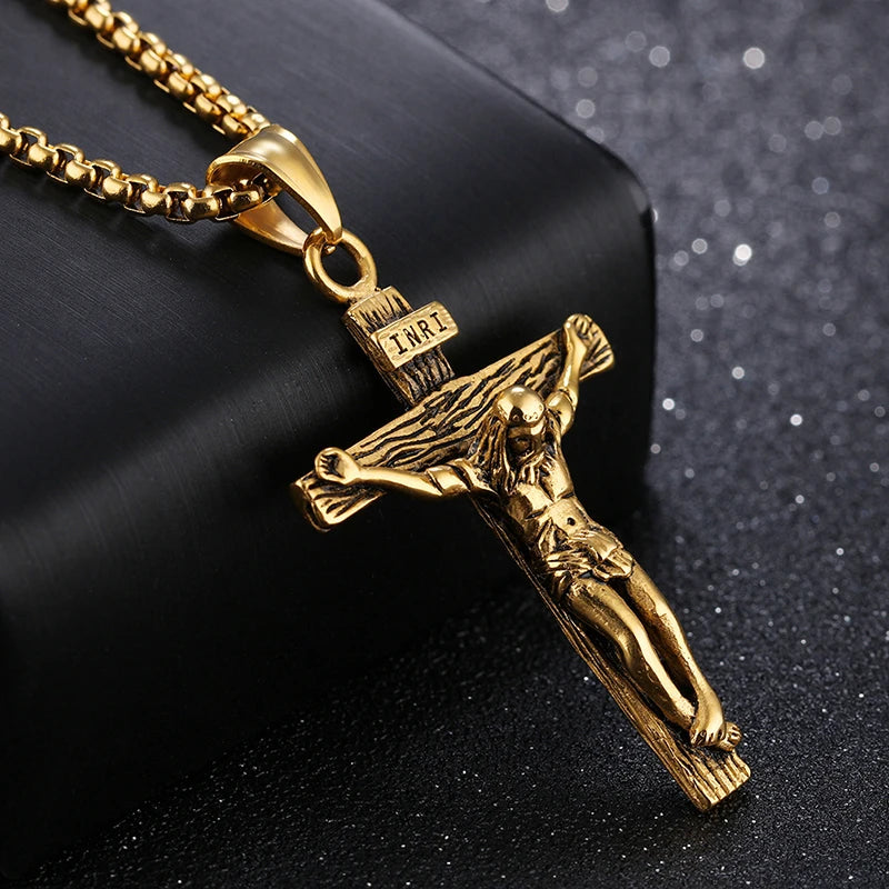 Jesus Cross Gold Pendant Necklace
