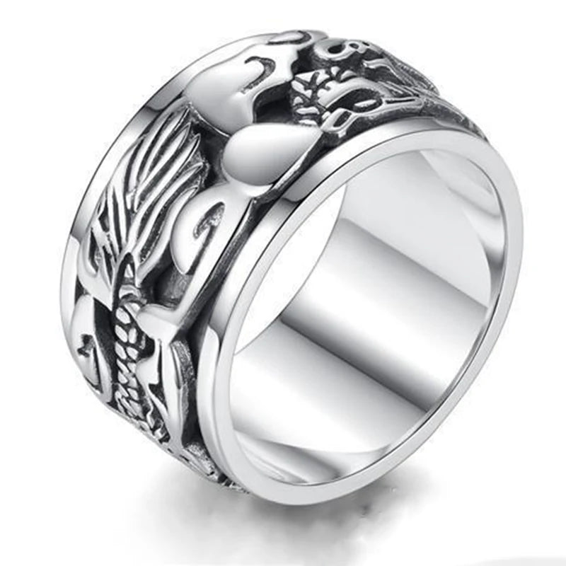 Original design Thai silver carved dragon men's ring retro domineering rotatable business style light luxury jewelry