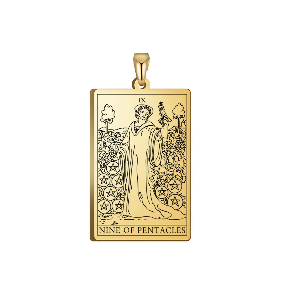 Dawapara Pentacles Tarot Card Pendant for Necklace Stainless Steel Golden Black Jewelry Accessories Charms Pendants