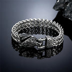 Retro Vikings Bear Norse Wolf Bracelets Men Punk Stainless Steel Mesh Chain Snake Eagle Animal Biker Wristband