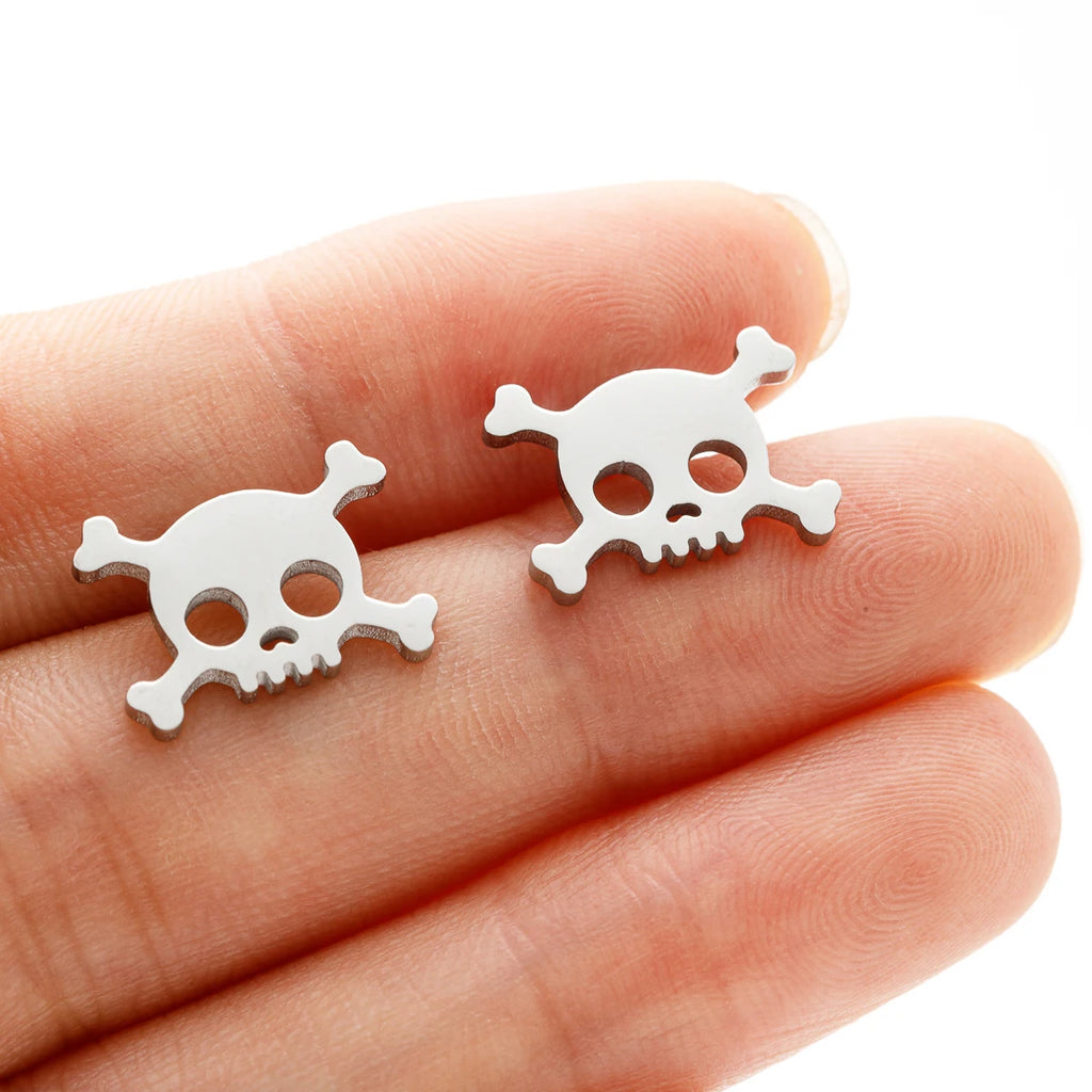 Hollow Mini Skull Stud Earrings for Men — Stainless Steel