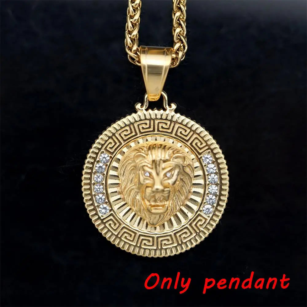 Hip Hop New Men's Lion King Tag Personalized Men's Jewelry 316L Stainless Steel with Rhinestone Necklace Pendant Jewelry