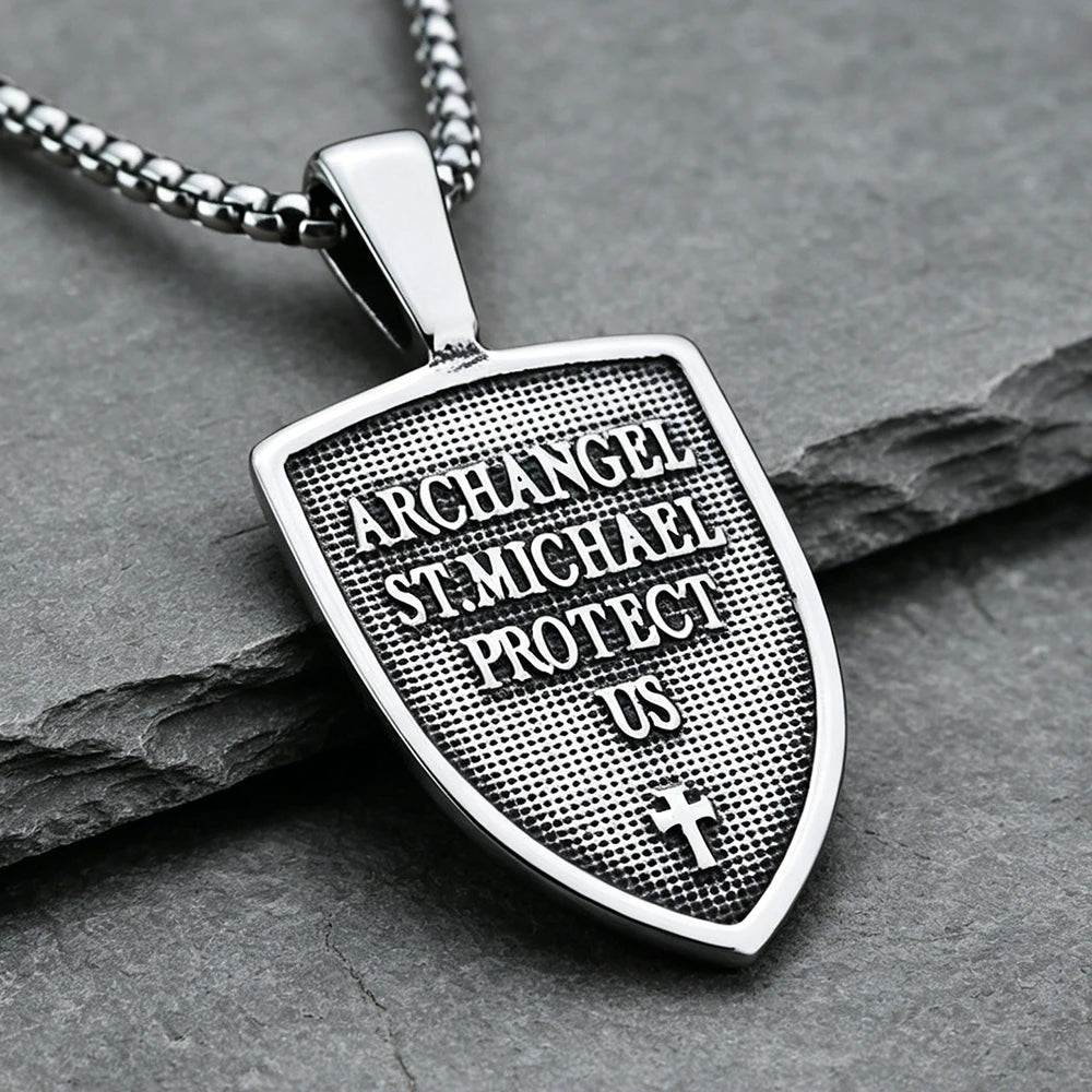 Trendy Charms Archangel Pendant for Men Women 316L Stainless Steel St Michael Necklace for Men Catholic Amulet Jewelry Gift