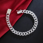 BAYTTLING 925 Sterling Silver 10MM 8 inch Cuban Chain Bracelet For Men Women Fashion Engagement Party Jewelry Bracelets