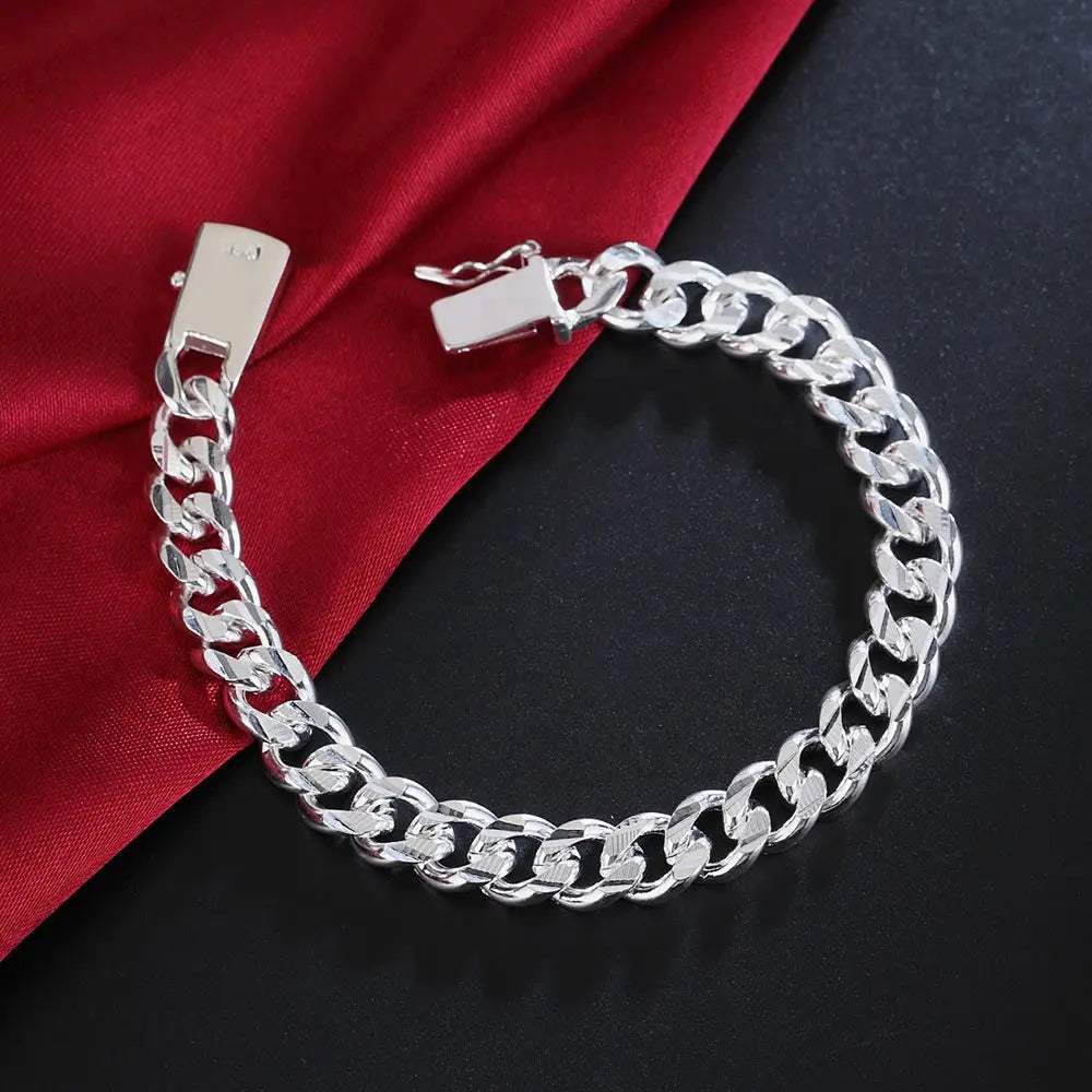 BAYTTLING 925 Sterling Silver 10MM 8 inch Cuban Chain Bracelet For Men Women Fashion Engagement Party Jewelry Bracelets