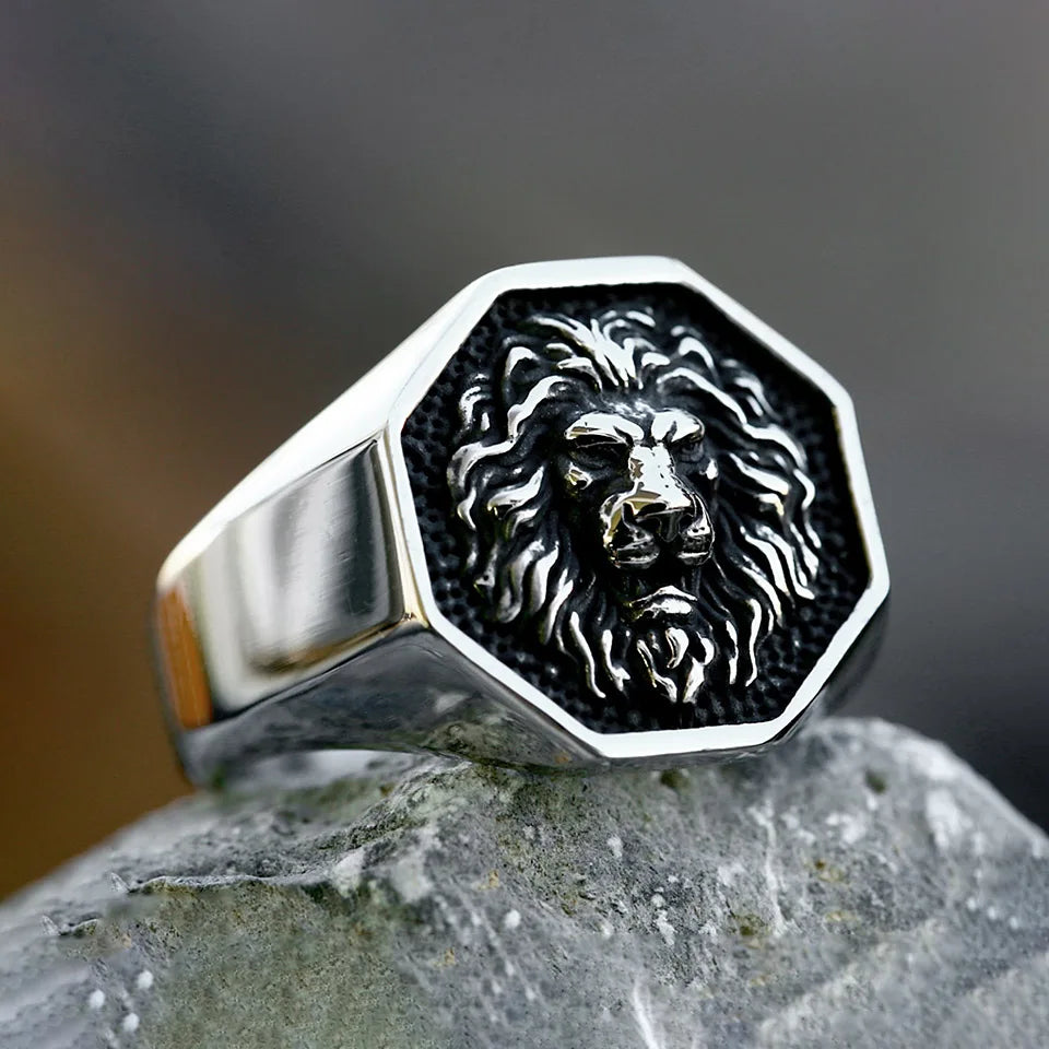 Fashion Detailed Stainless Steel 3D Lion Head Rings For Men Women Punk Trendy Domineering Vintage Animal Jewelry Gifts Wholesale