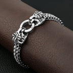 Double Lion Head Biker Bracelet — Stainless Steel, 23.5cm