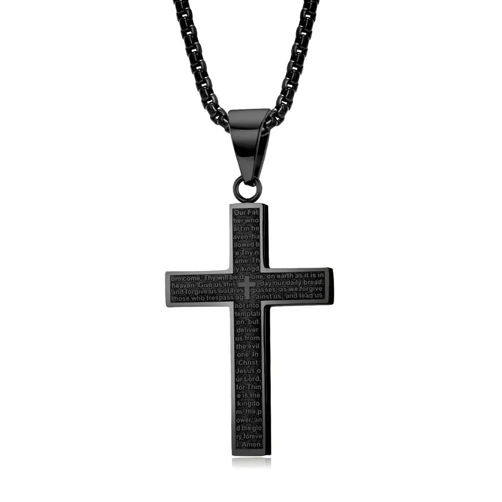 European & American Style Engraved Cross Choker, Minimalist Versatile Titanium Steel Necklace, Daily Commute Accessory