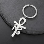LIKGREAT Eye of Horus Keychain Ancient Egypt Ankh Cross Keyring for Women Men Stainless Steel Talisman Cross Jewelry