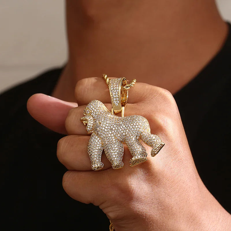 Men's Animal Gorilla Pendant Necklace, Fashionable Hip-Hop, Punk Rock, Animal Jewelry, Fashionable