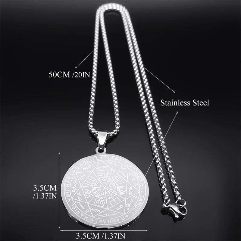 Seven Archangels Amulet Stainless Steel Necklaces Men Seal of Salomon Talisman Christian Protection Jewelry collar