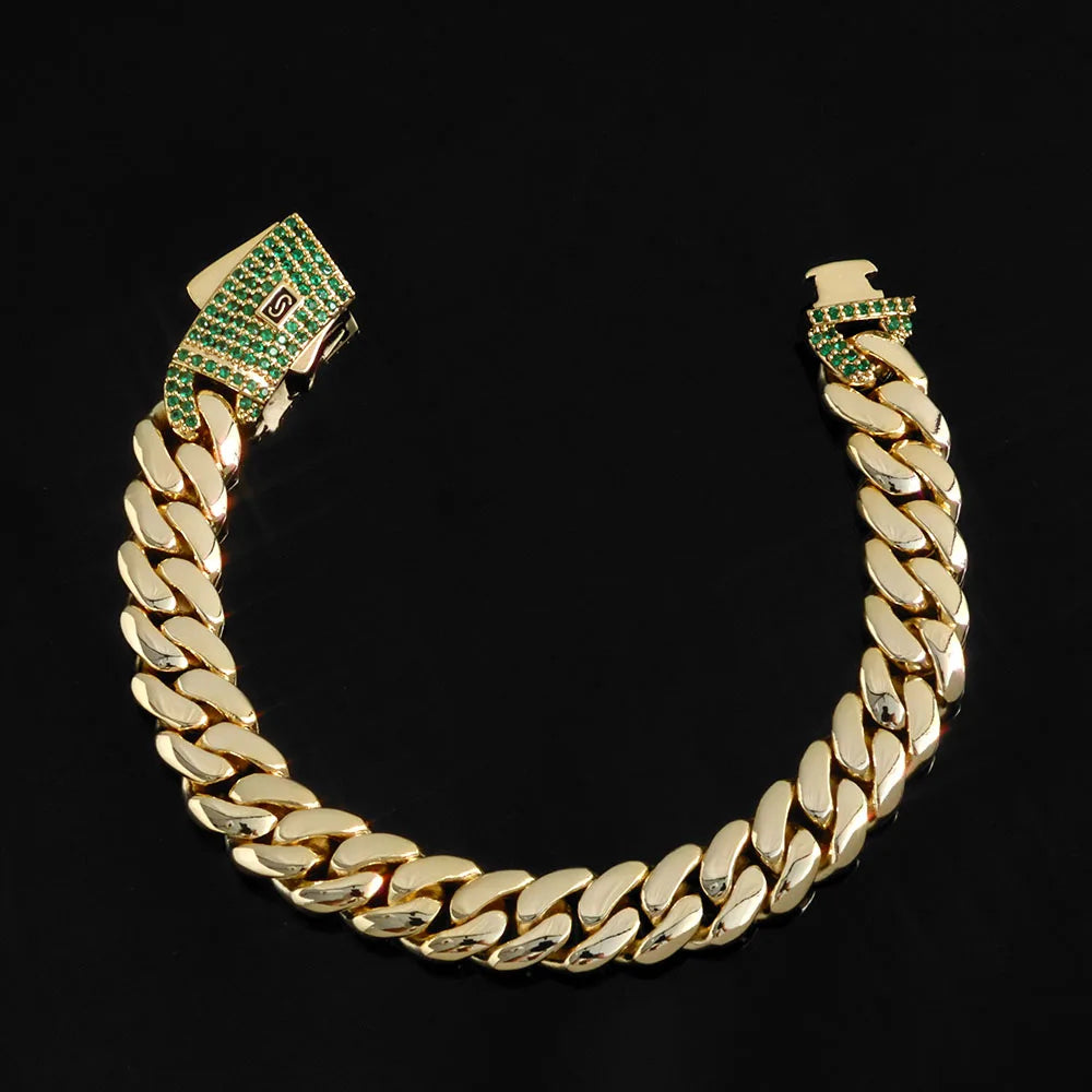 Gold Cuban Bracelet Iced Out 14K 12/15MM Monaco