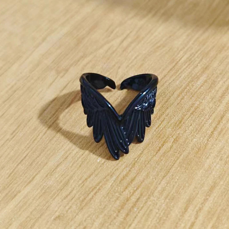 Retro Angel Demon Wings Open Ring for Women Couples Punk Gothic Adjustable Finger Jewelry Accessories Hip Hop Gifts