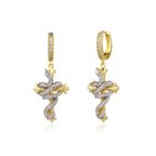 Iced Out Cross Snake Dangle Hoop Earrings